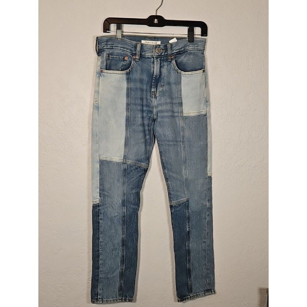 Pacsun Women's Blue Patchwork Colorblock High Waist Slim Taper Mixed Denim 28x30